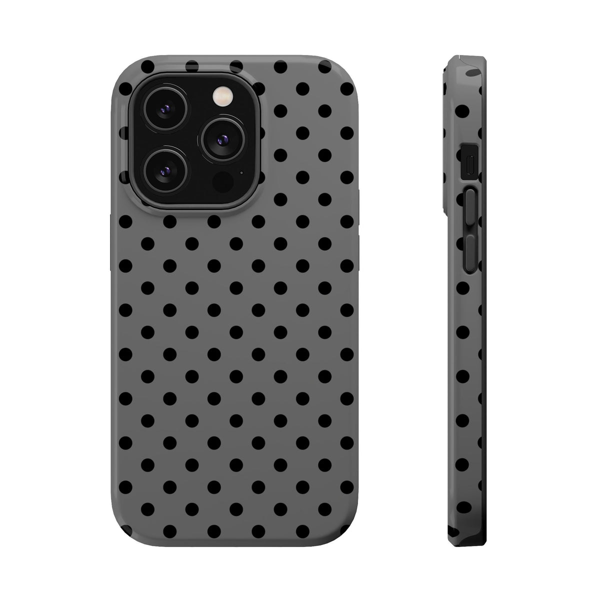Gray Polka Dot MagSafe case for iPhone 14 Pro, glossy finish