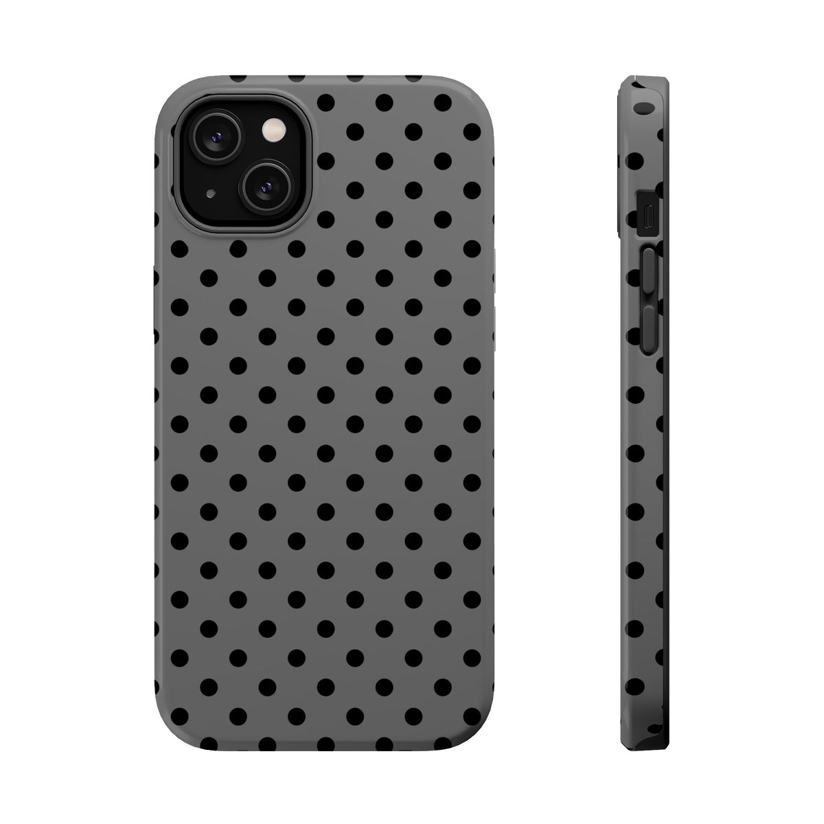 Gray Polka Dot MagSafe case for iPhone 14 Plus, glossy finish