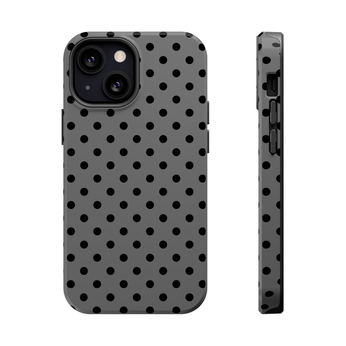 Gray Polka Dot MagSafe case for iPhone 13 Mini, glossy finish