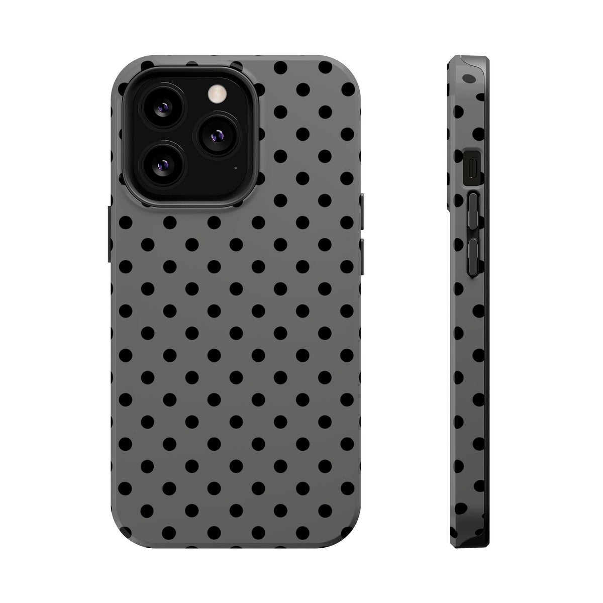 Gray Polka Dot MagSafe case for iPhone 13 Pro, glossy finish