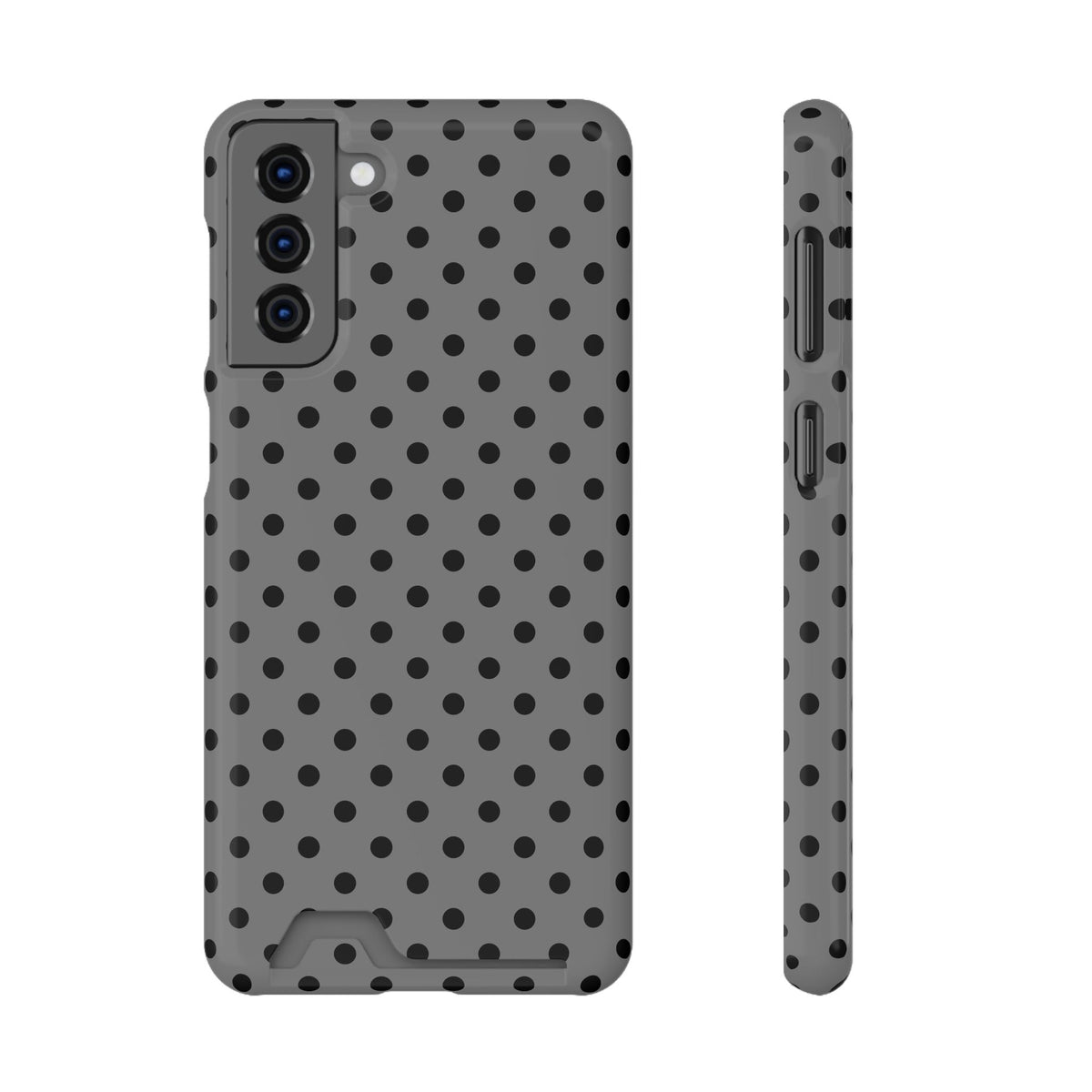 Gray Polka Dot phone case with card holder for Samsung Galaxy S21 Plus, glossy finish