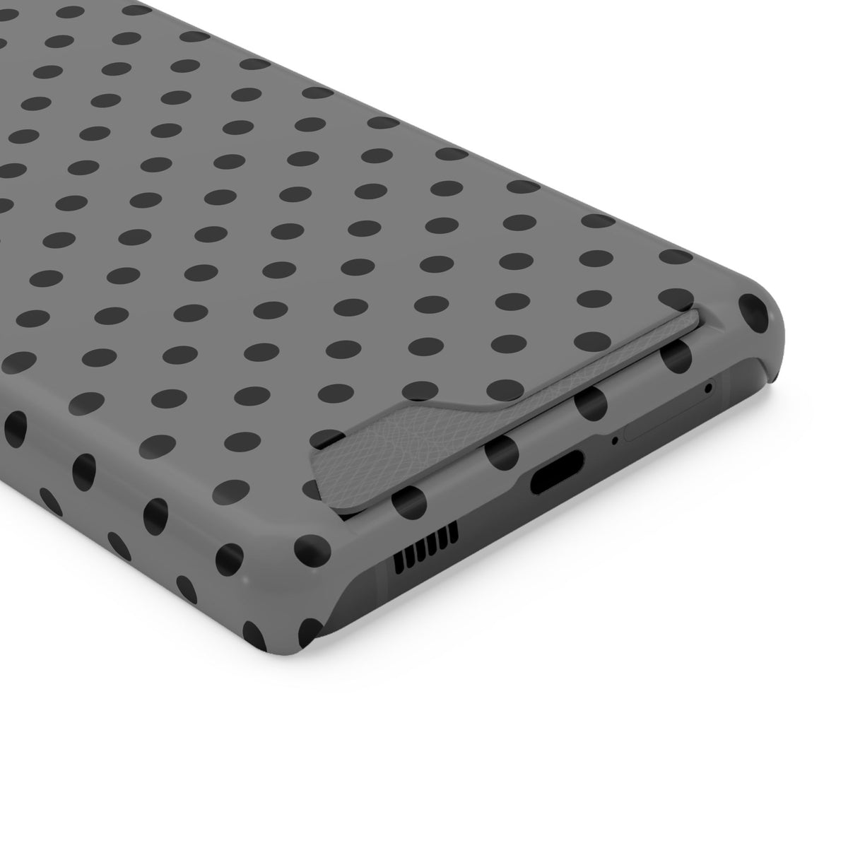 Gray Polka Dot phone case with card holder for Samsung Galaxy S21 Ultra, glossy finish