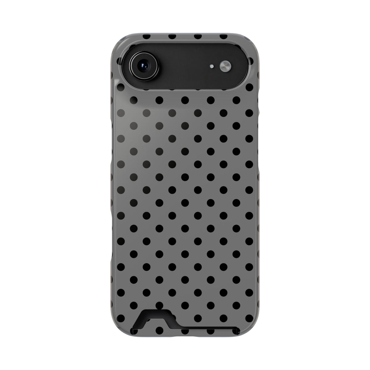 Gray Polka Dot phone case with card holder for iPhone 17 Air, glossy finish
