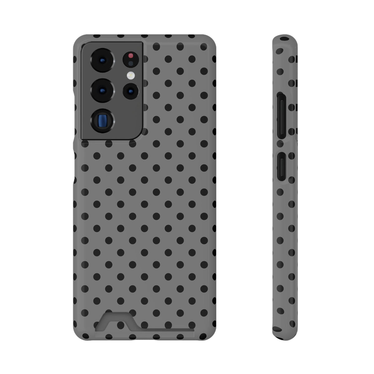 Gray Polka Dot phone case with card holder for Samsung Galaxy S22 Plus, glossy finish