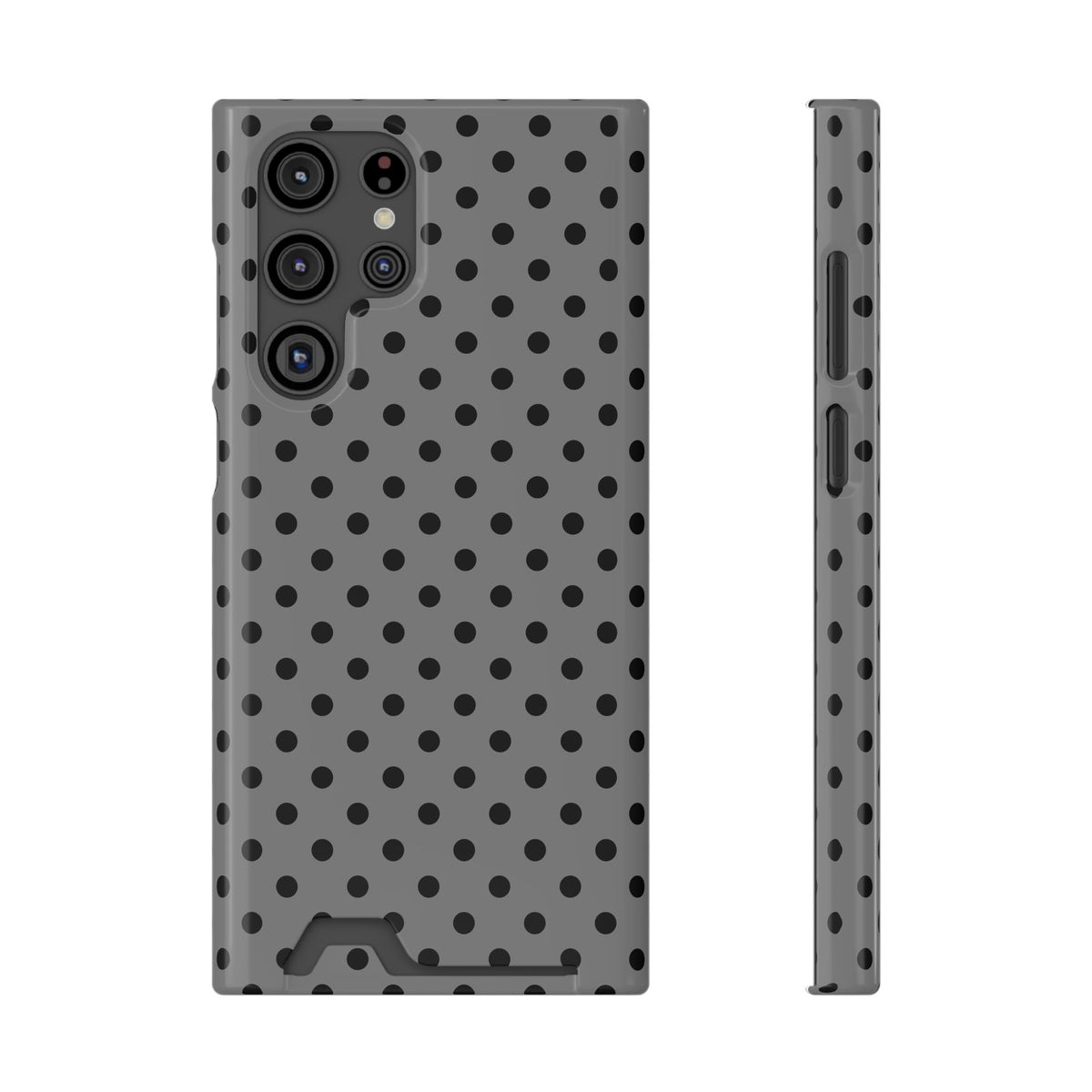 Gray Polka Dot phone case with card holder for Samsung Galaxy S22 Ultra, glossy finish