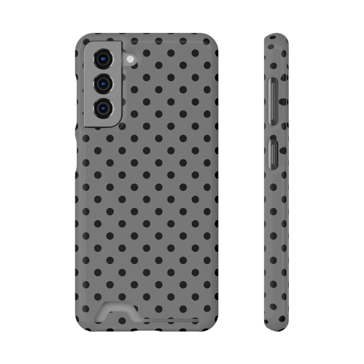 Gray Polka Dot phone case with card holder for Samsung Galaxy S21, glossy finish