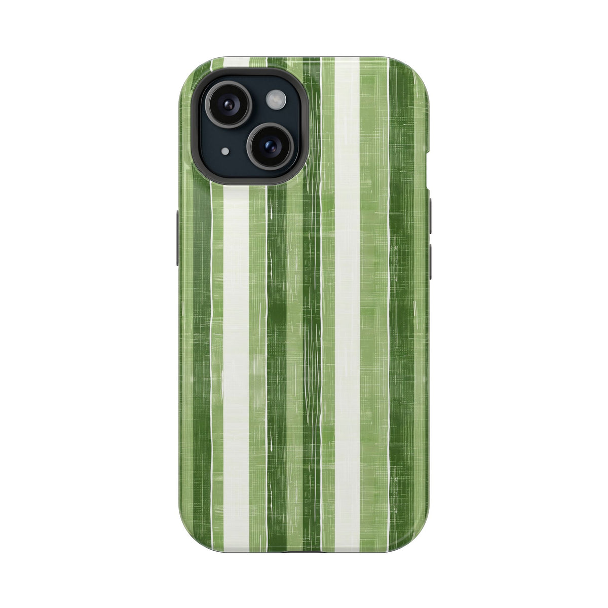 Green Stripe protective phone case for iPhone 15, glossy finish