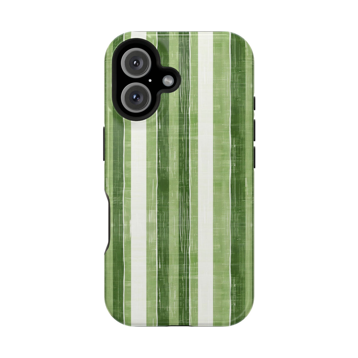 Green Stripe protective phone case for iPhone 16, glossy finish