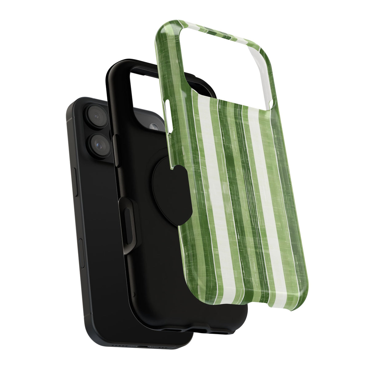 Green Stripe protective phone case, close-up of the dual-layer construction