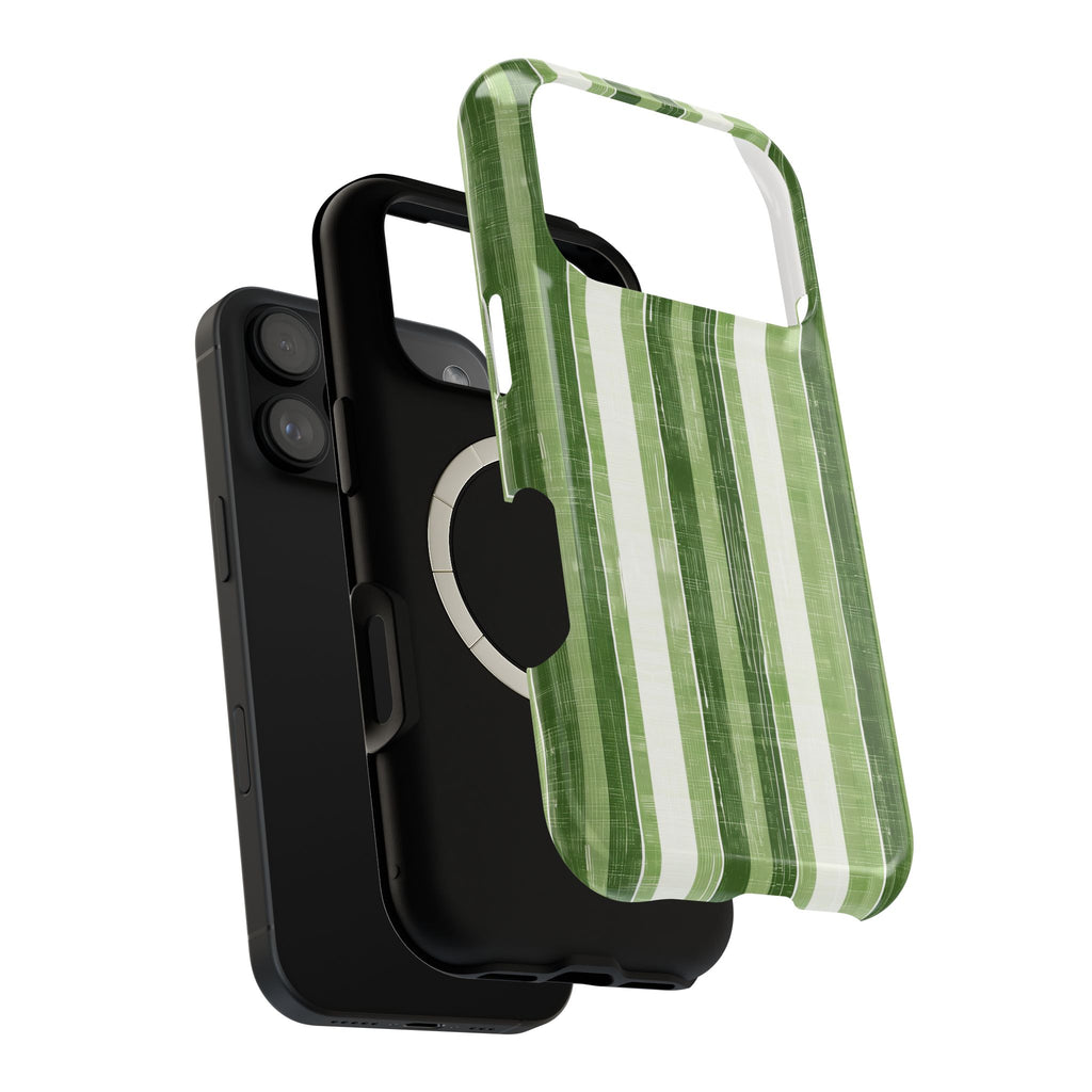 Green Stripe MagSafe case, close-up of the dual-layer construction