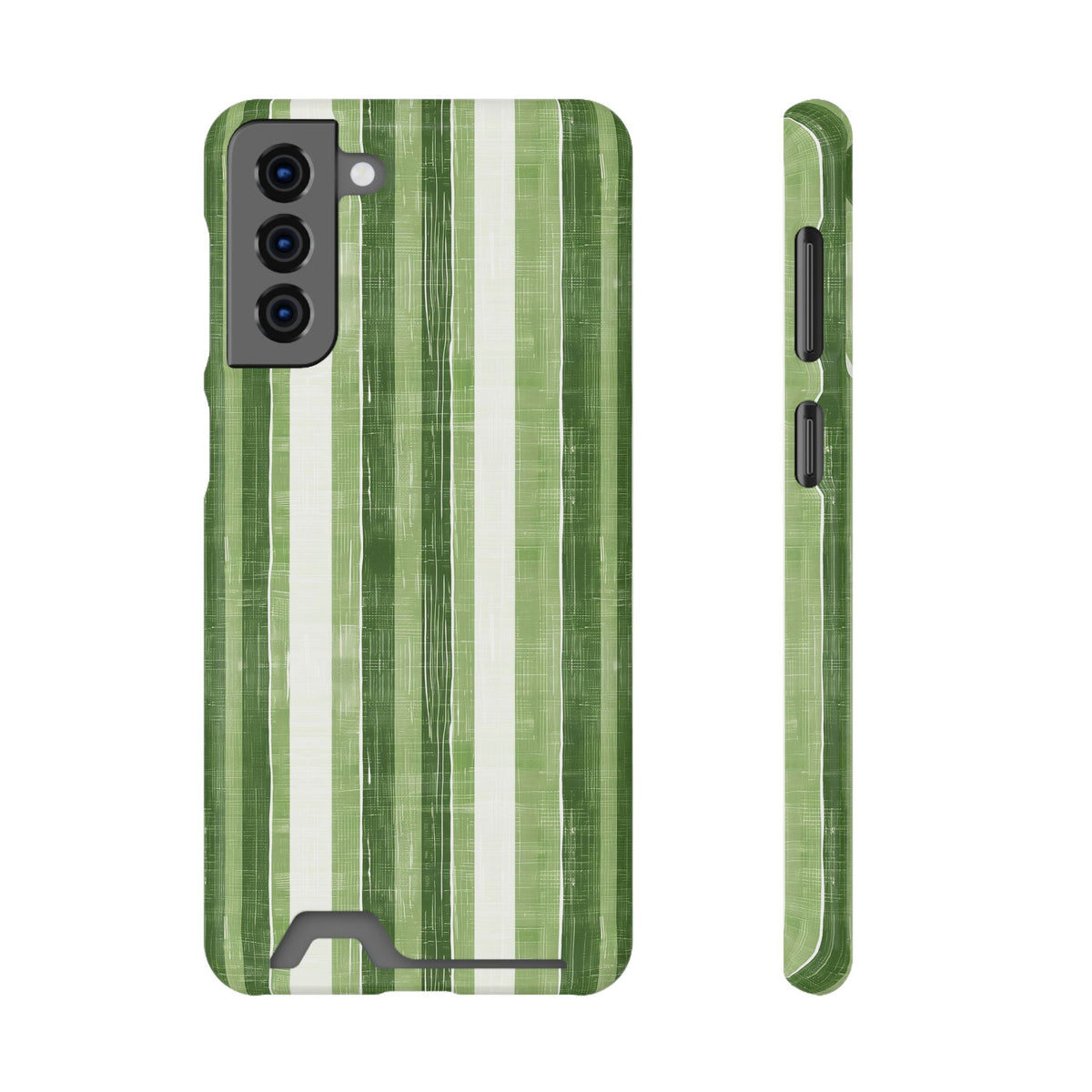 Green Stripe phone case with card holder for Samsung Galaxy S21 Plus, glossy finish