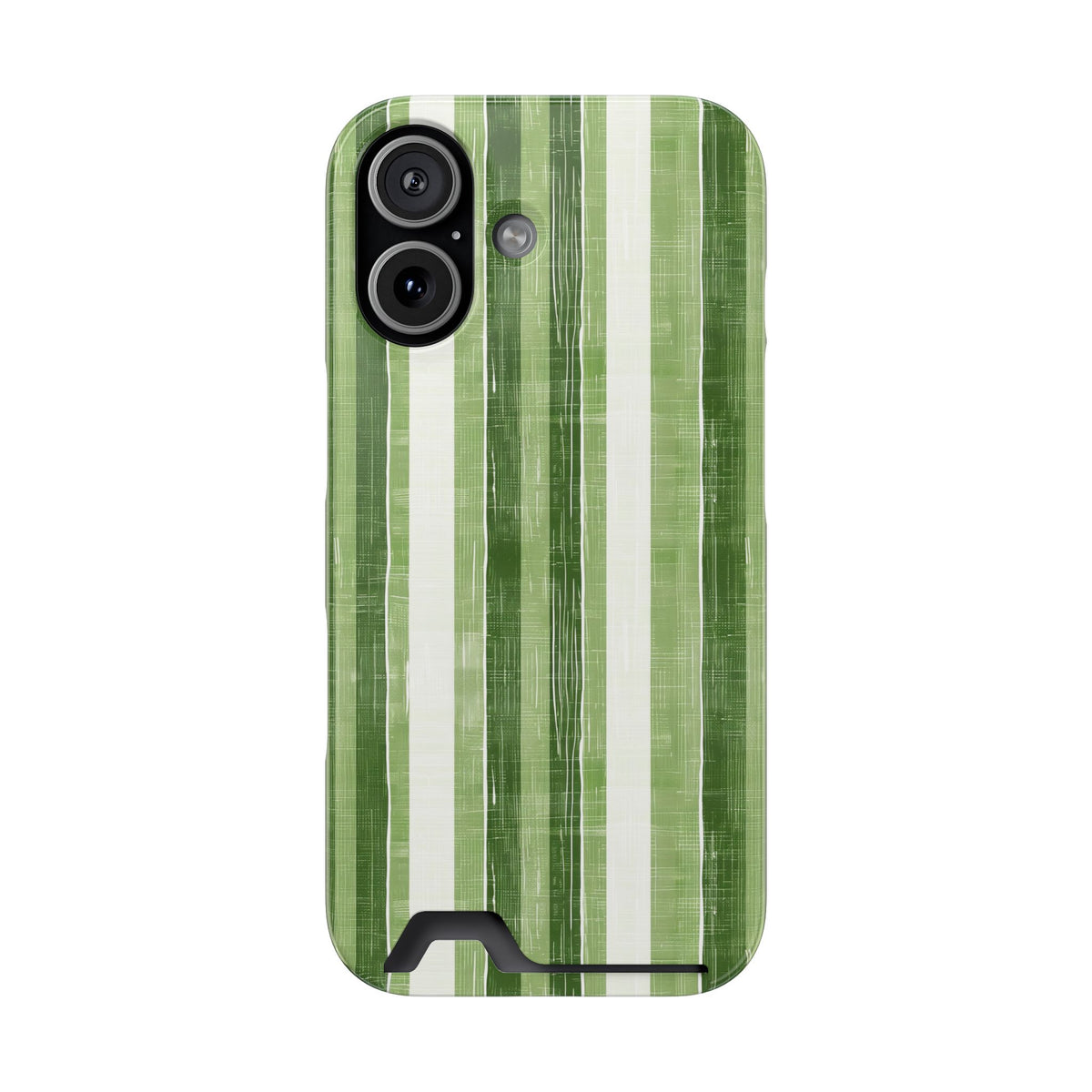 Green Stripe phone case with card holder for iPhone 17, glossy finish