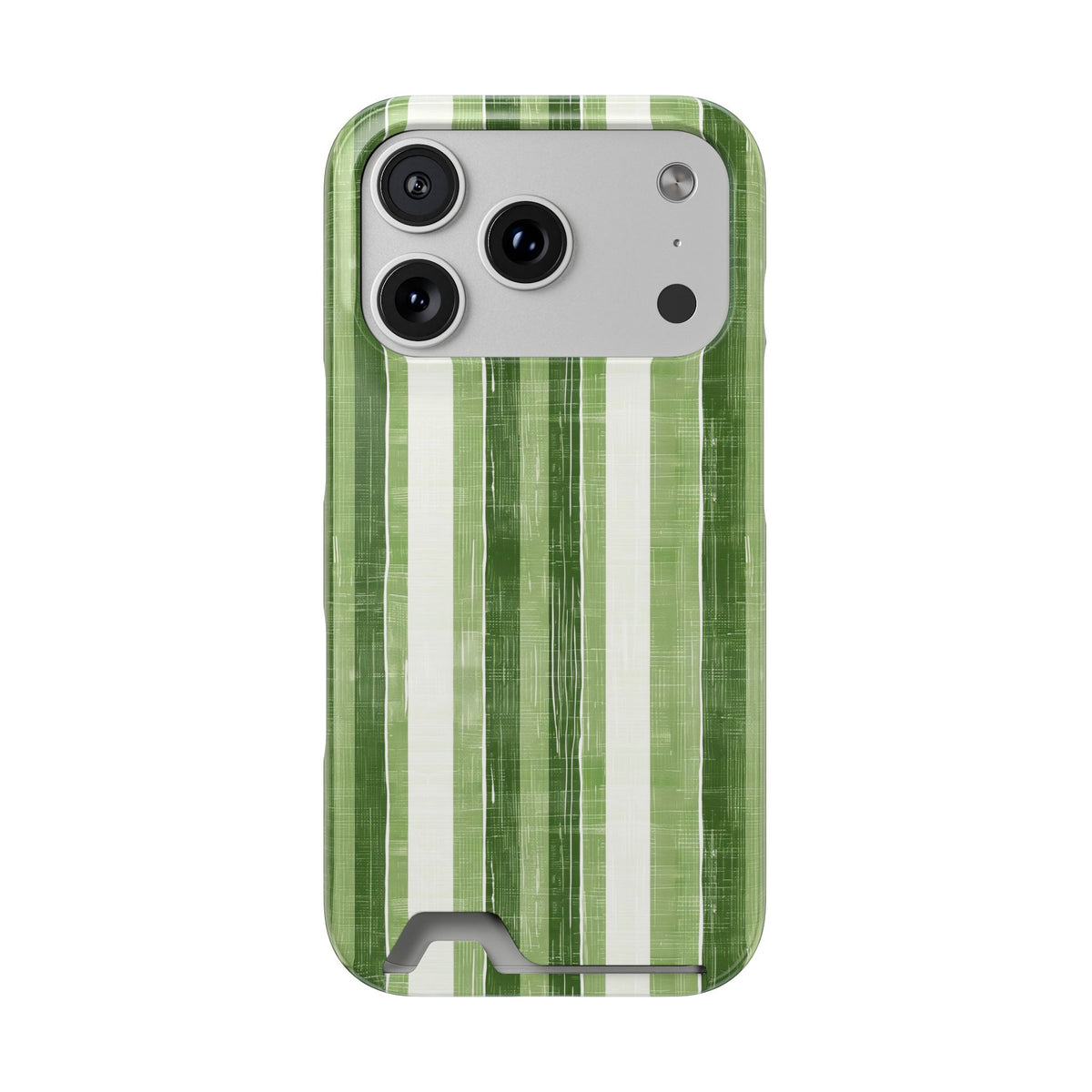 Green Stripe phone case with card holder for iPhone 17 Pro, glossy finish