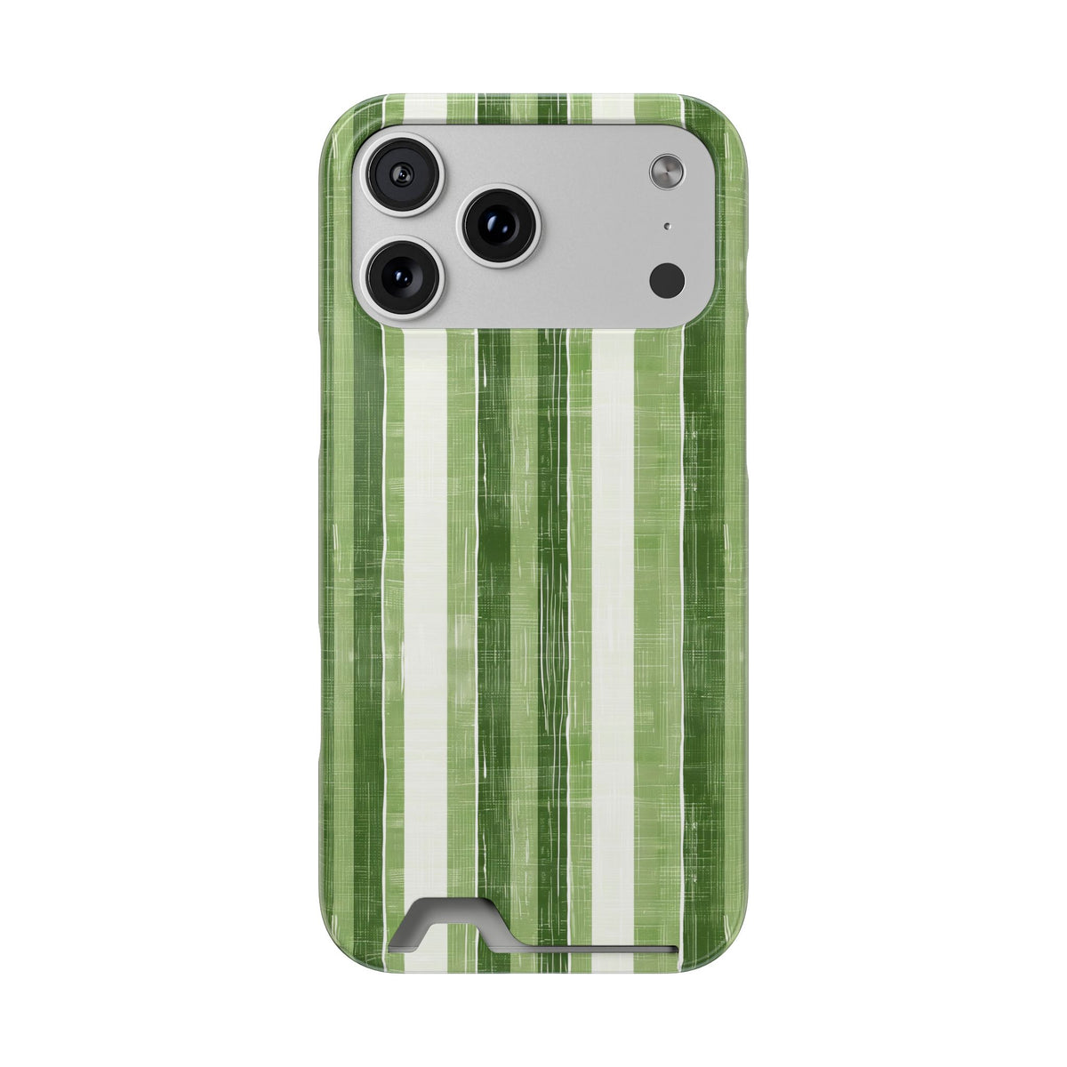 Green Stripe phone case with card holder for iPhone 17 Pro Max, glossy finish
