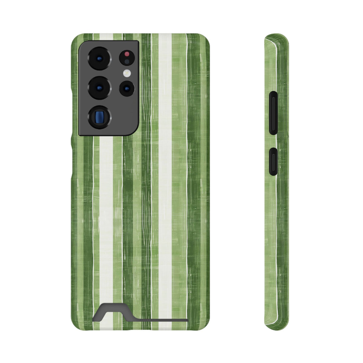 Green Stripe phone case with card holder for Samsung Galaxy S22 Plus, glossy finish