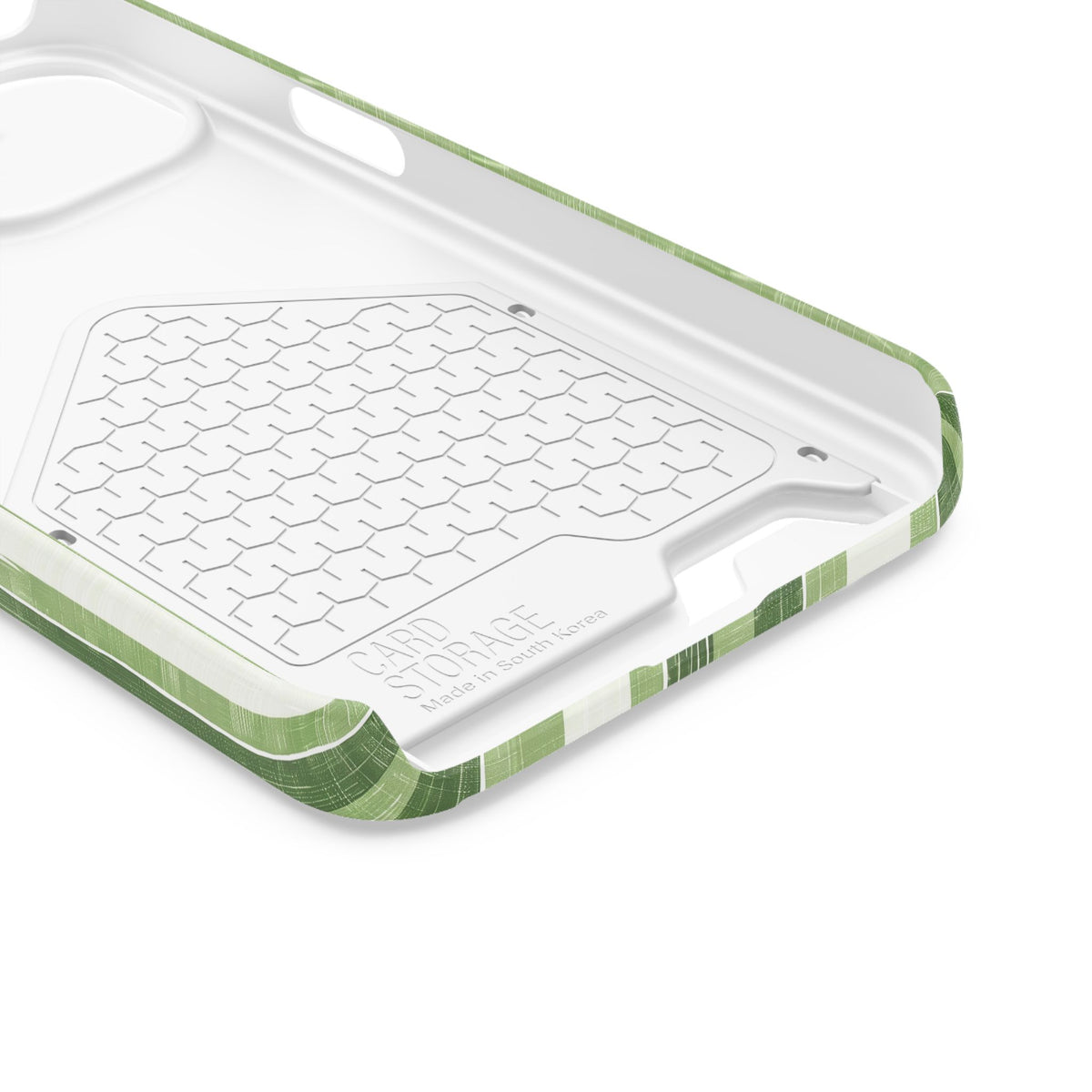 Green Stripe phone case with card holder for iPhone 13, glossy finish