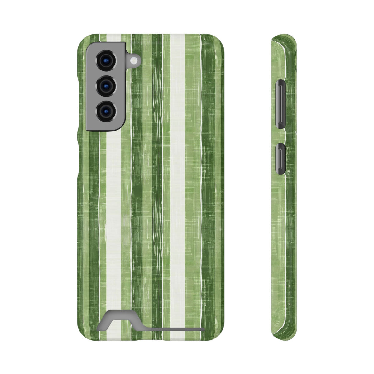 Green Stripe phone case with card holder for Samsung Galaxy S21, glossy finish