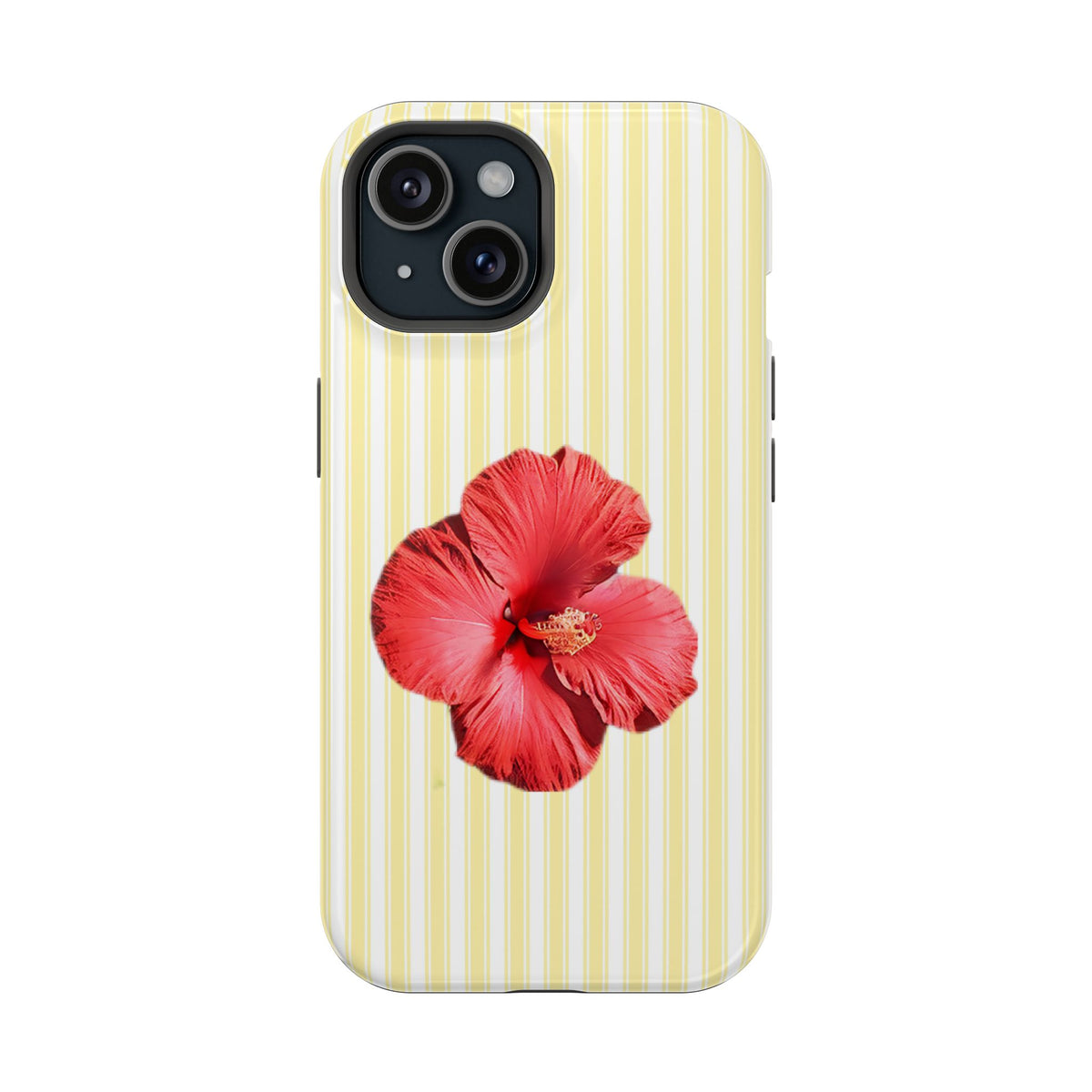 Hibiscus Stripe protective phone case for iPhone 15, glossy finish