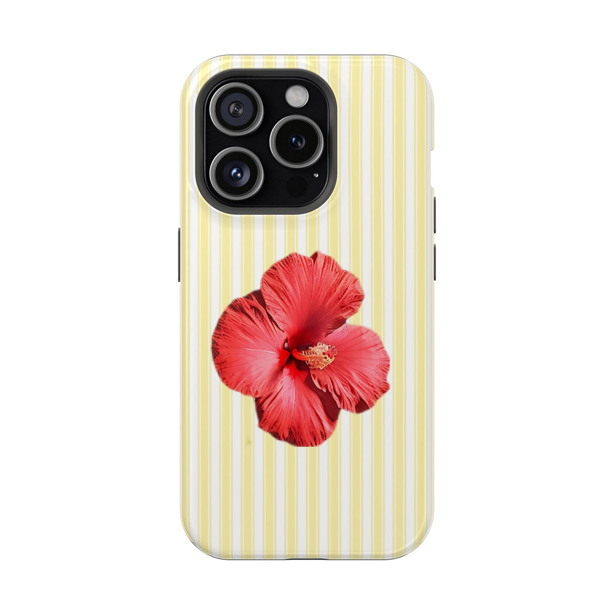 Hibiscus Stripe protective phone case for iPhone 15 Pro, glossy finish