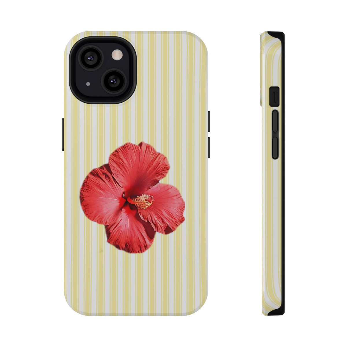 Hibiscus Stripe protective phone case for iPhone 13, glossy finish