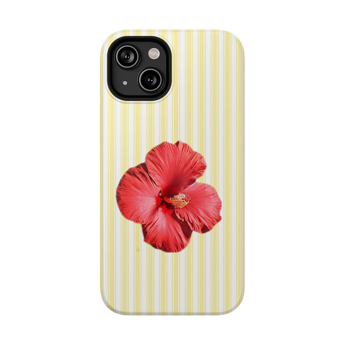 Hibiscus Stripe protective phone case for iPhone 14, glossy finish
