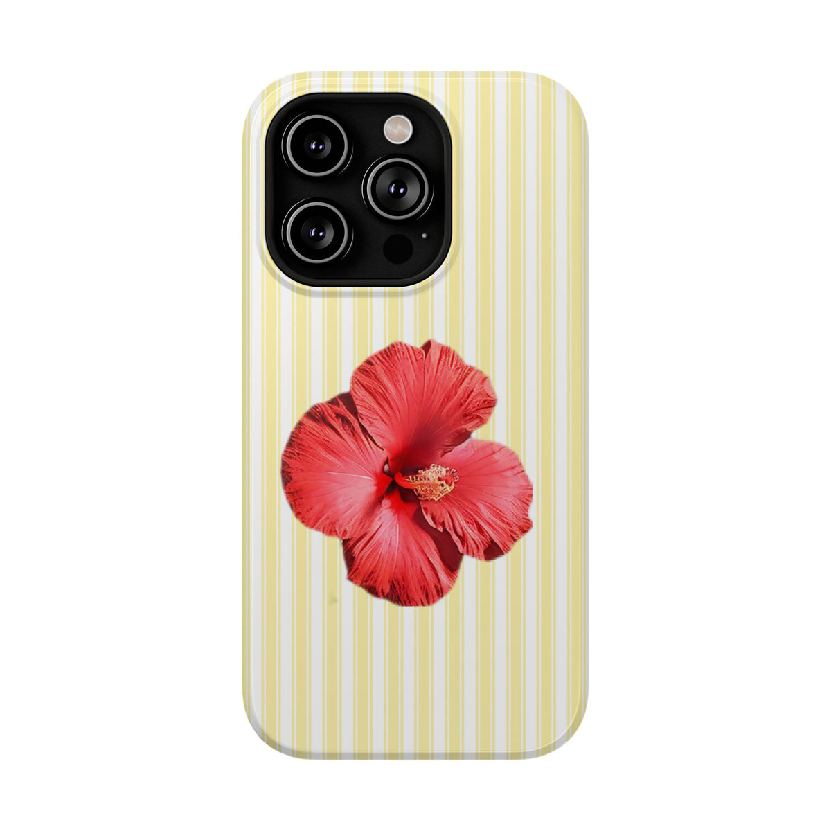 Hibiscus Stripe protective phone case for iPhone 14 Pro, glossy finish