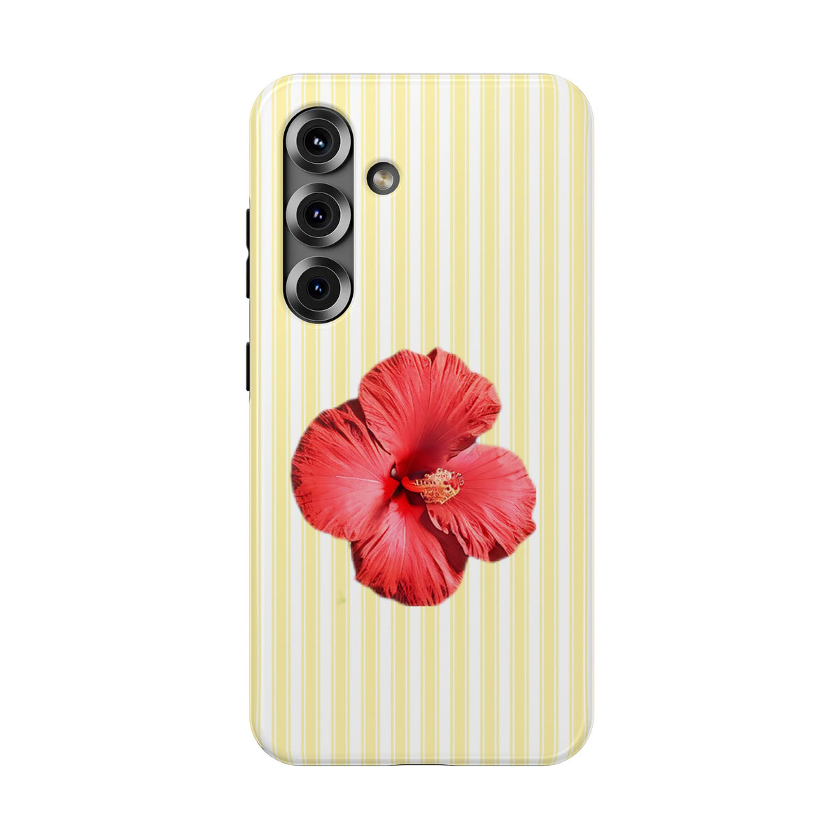 Hibiscus Stripe protective phone case for Samsung Galaxy S25, glossy finish