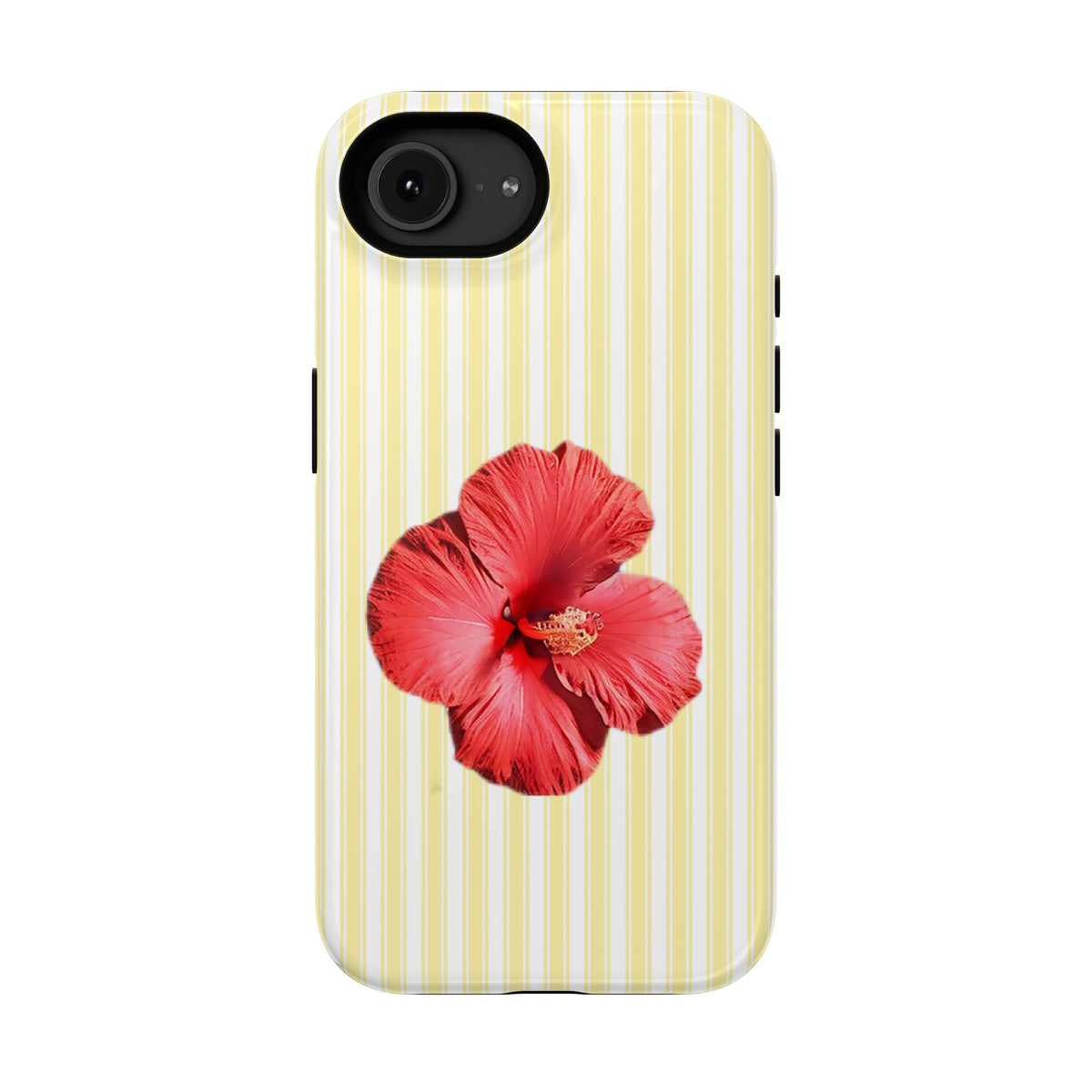 Hibiscus Stripe protective phone case for iPhone 16e, glossy finish