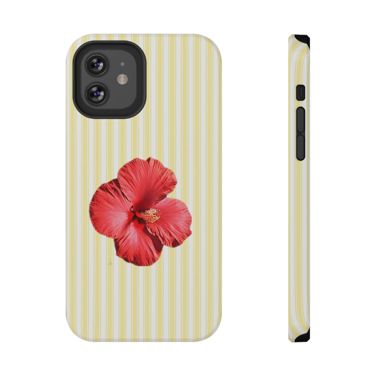 Hibiscus Stripe protective phone case for iPhone 12, glossy finish