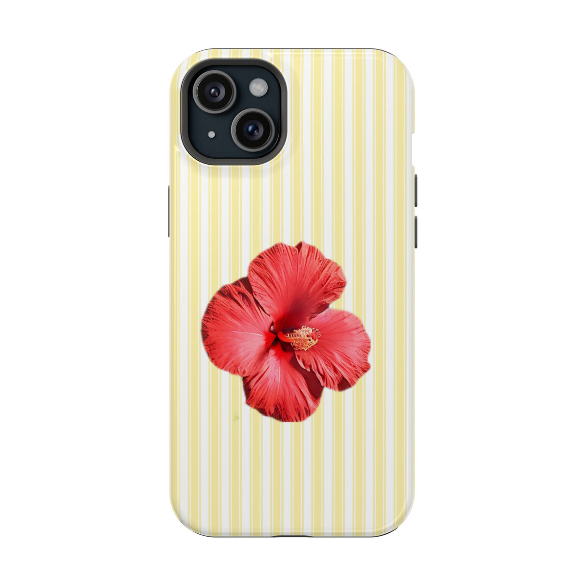 Hibiscus Stripe MagSafe case for iPhone 15 Plus, glossy finish