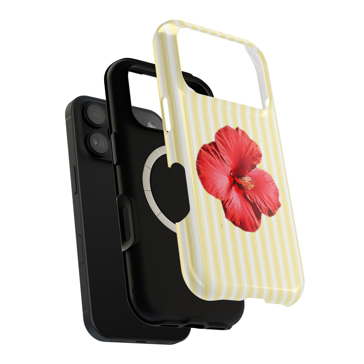 Hibiscus Stripe MagSafe case, close-up of the dual-layer construction