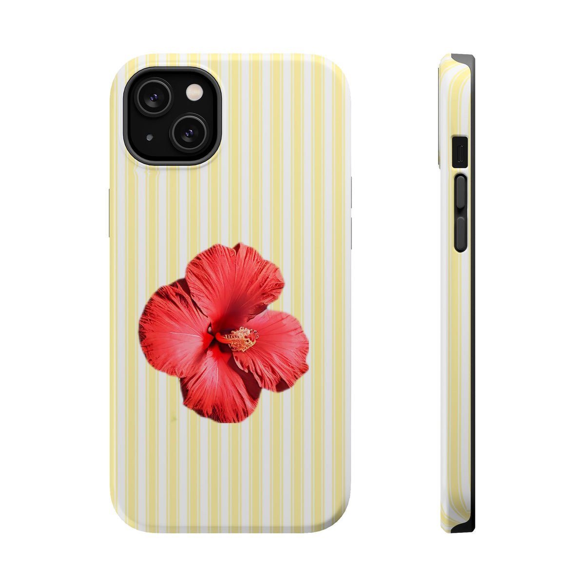 Hibiscus Stripe MagSafe case for iPhone 14 Plus, glossy finish