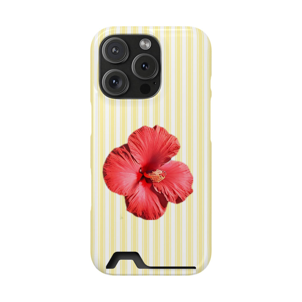 Hibiscus Stripe phone case with card holder for iPhone 16 Pro, glossy finish