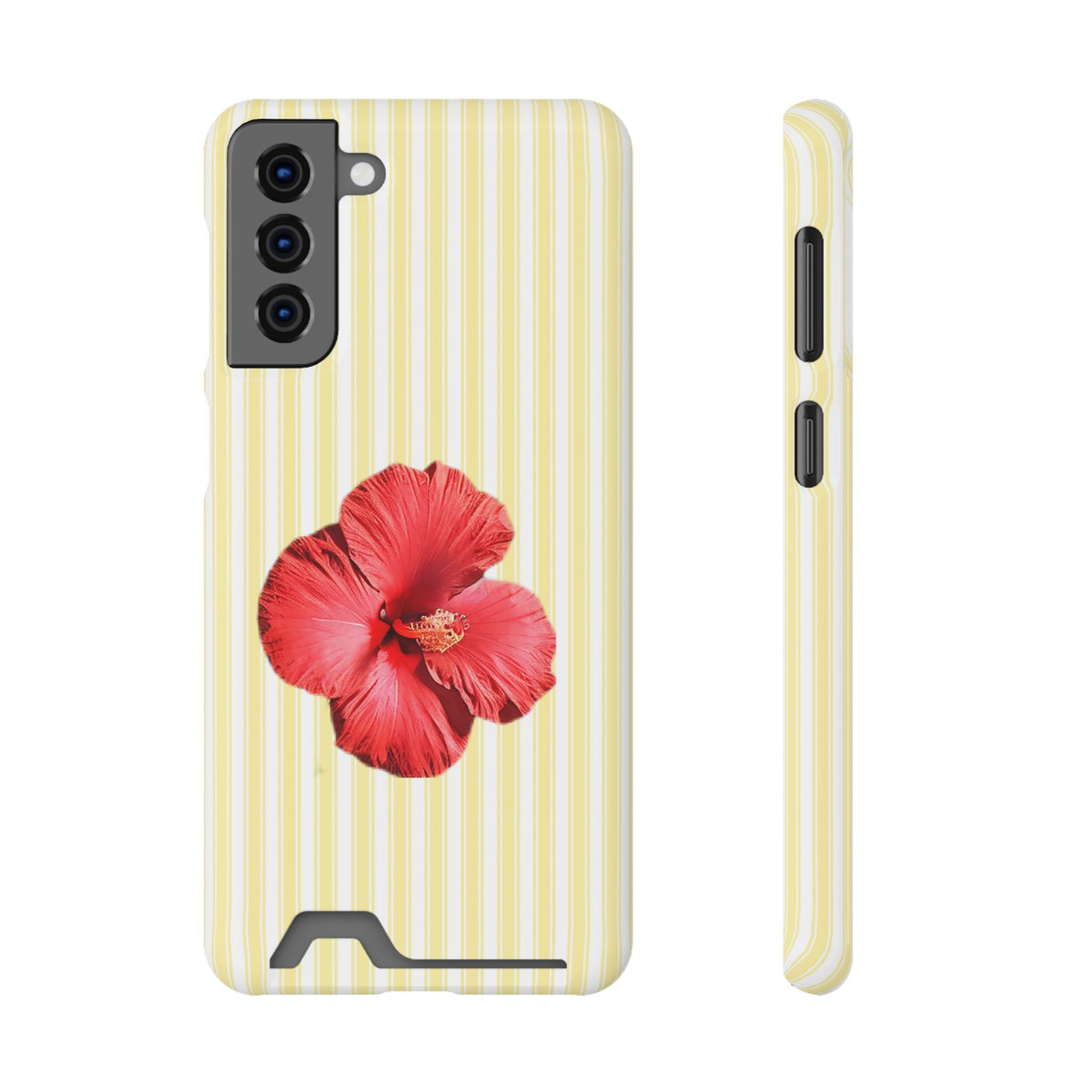 Hibiscus Stripe phone case with card holder for Samsung Galaxy S21 Plus, glossy finish