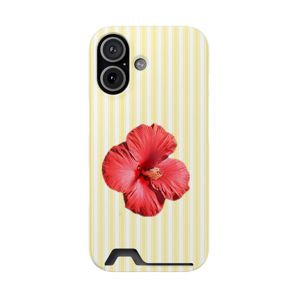 Hibiscus Stripe phone case with card holder for iPhone 17, glossy finish