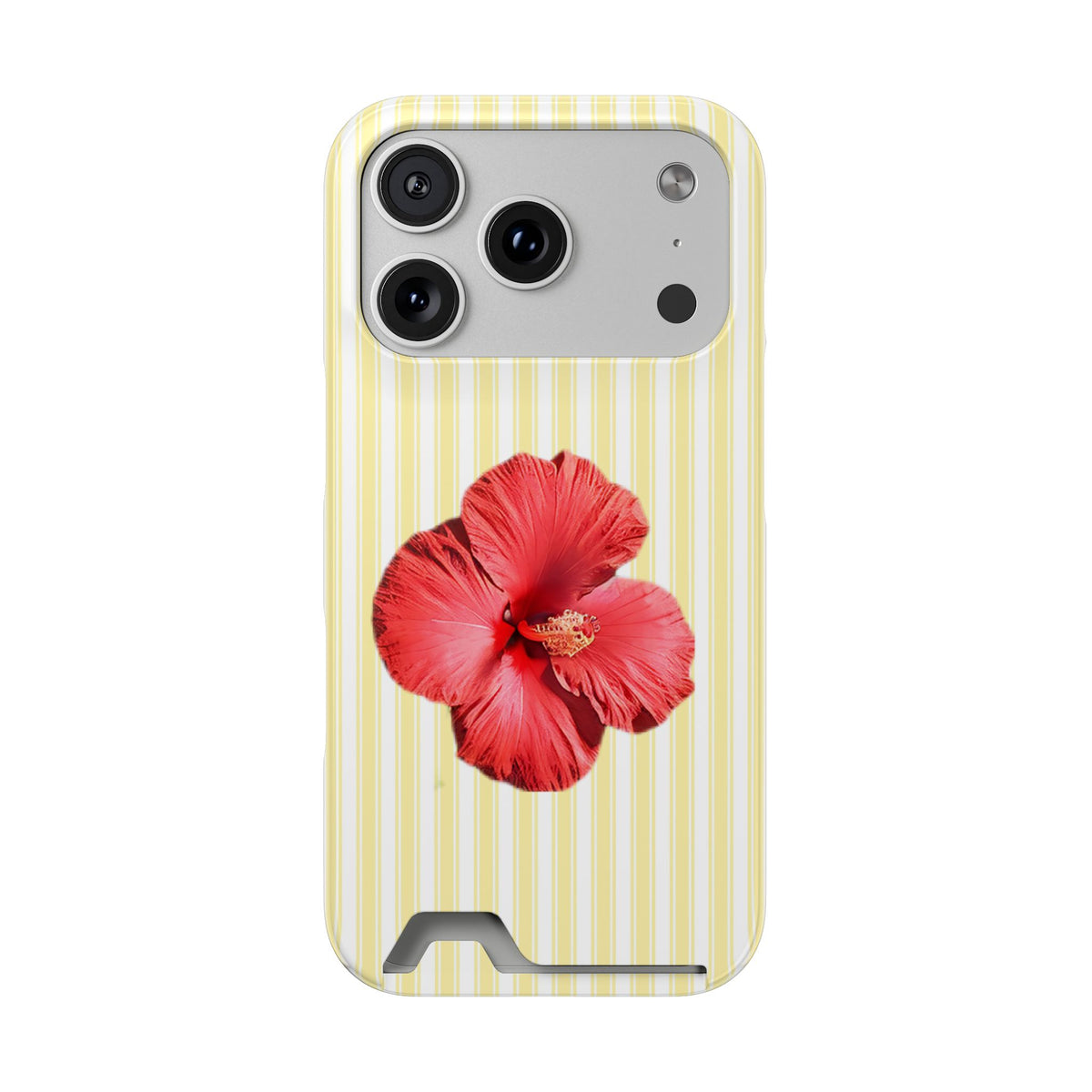 Hibiscus Stripe phone case with card holder for iPhone 17 Pro, glossy finish