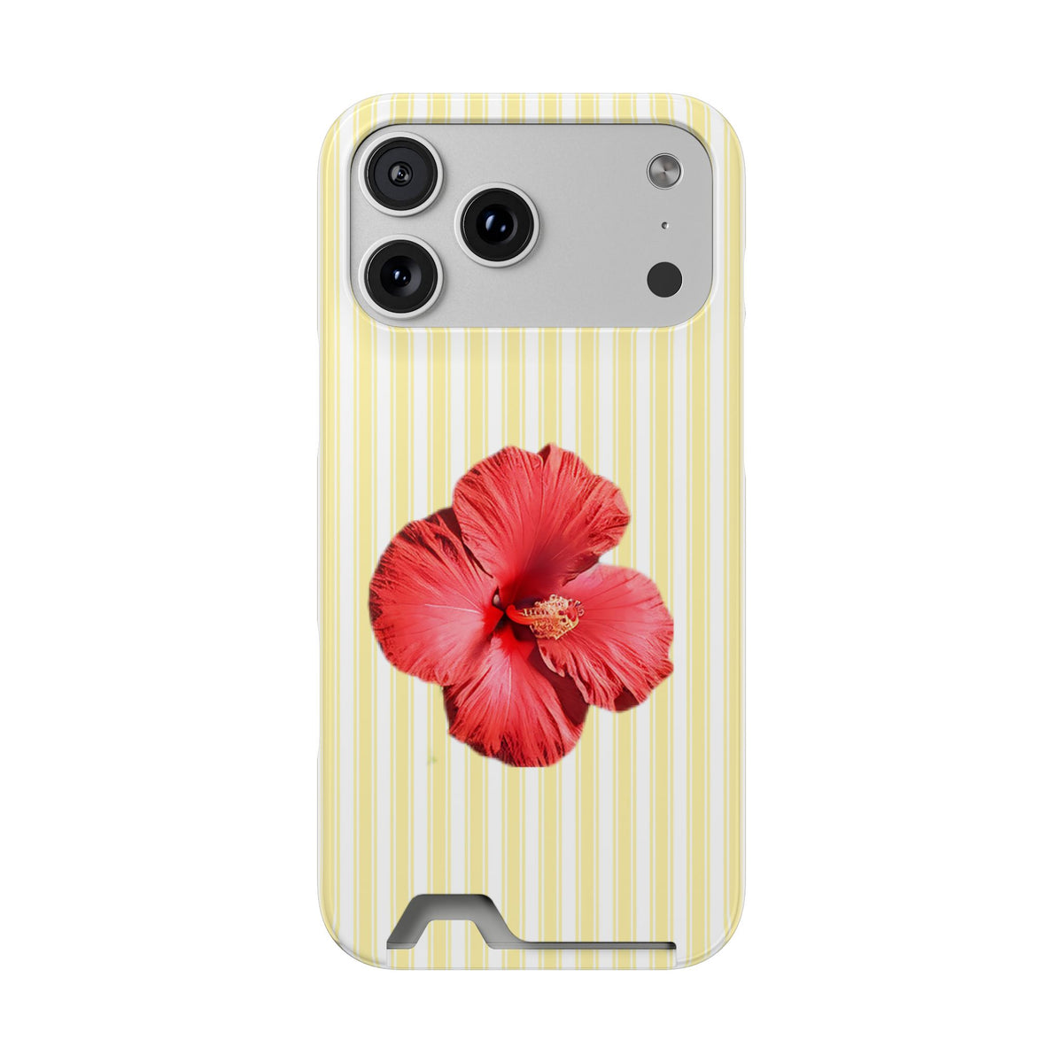 Hibiscus Stripe phone case with card holder for iPhone 17 Pro Max, glossy finish