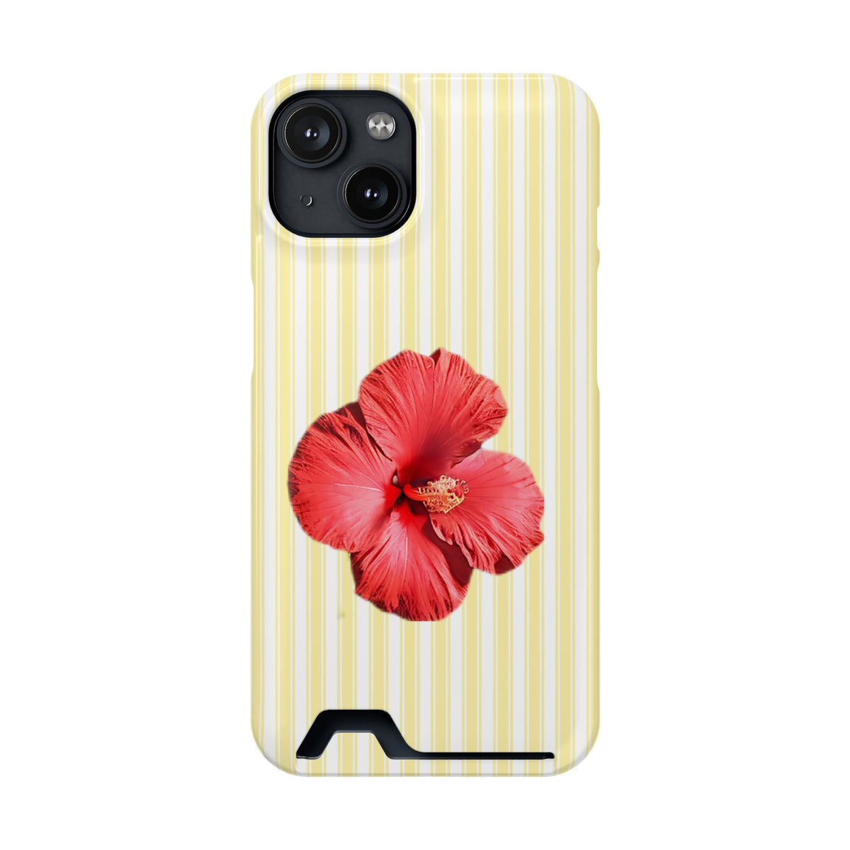 Hibiscus Stripe phone case with card holder for iPhone 14, glossy finish