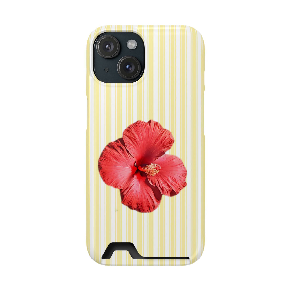 Hibiscus Stripe phone case with card holder for iPhone 15, glossy finish