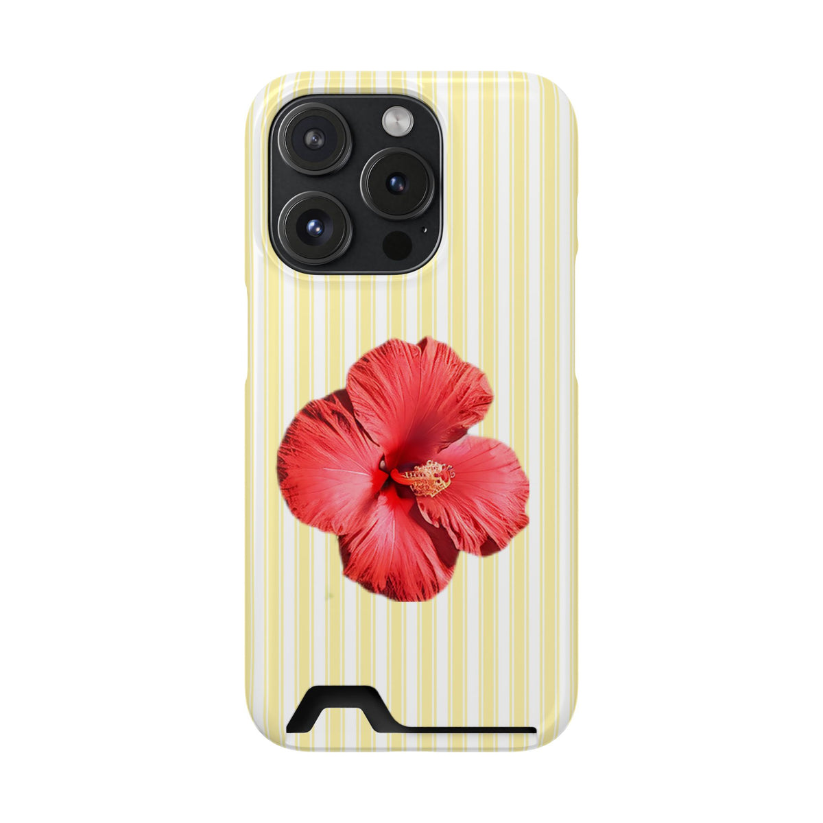 Hibiscus Stripe phone case with card holder for iPhone 15 Pro, glossy finish