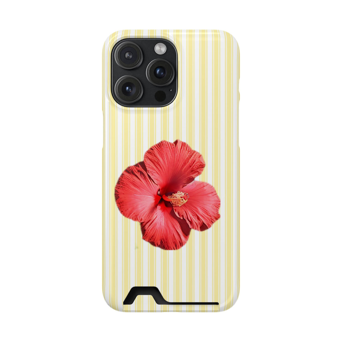 Hibiscus Stripe phone case with card holder for iPhone 15 Pro Max, glossy finish