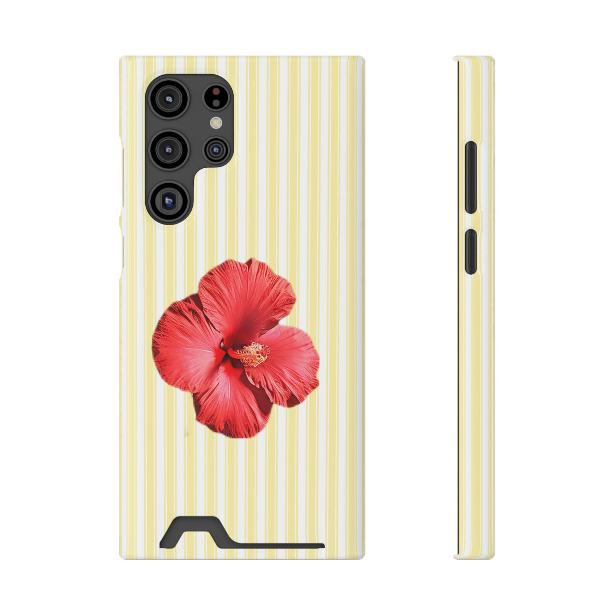 Hibiscus Stripe phone case with card holder for Samsung Galaxy S22 Ultra, glossy finish