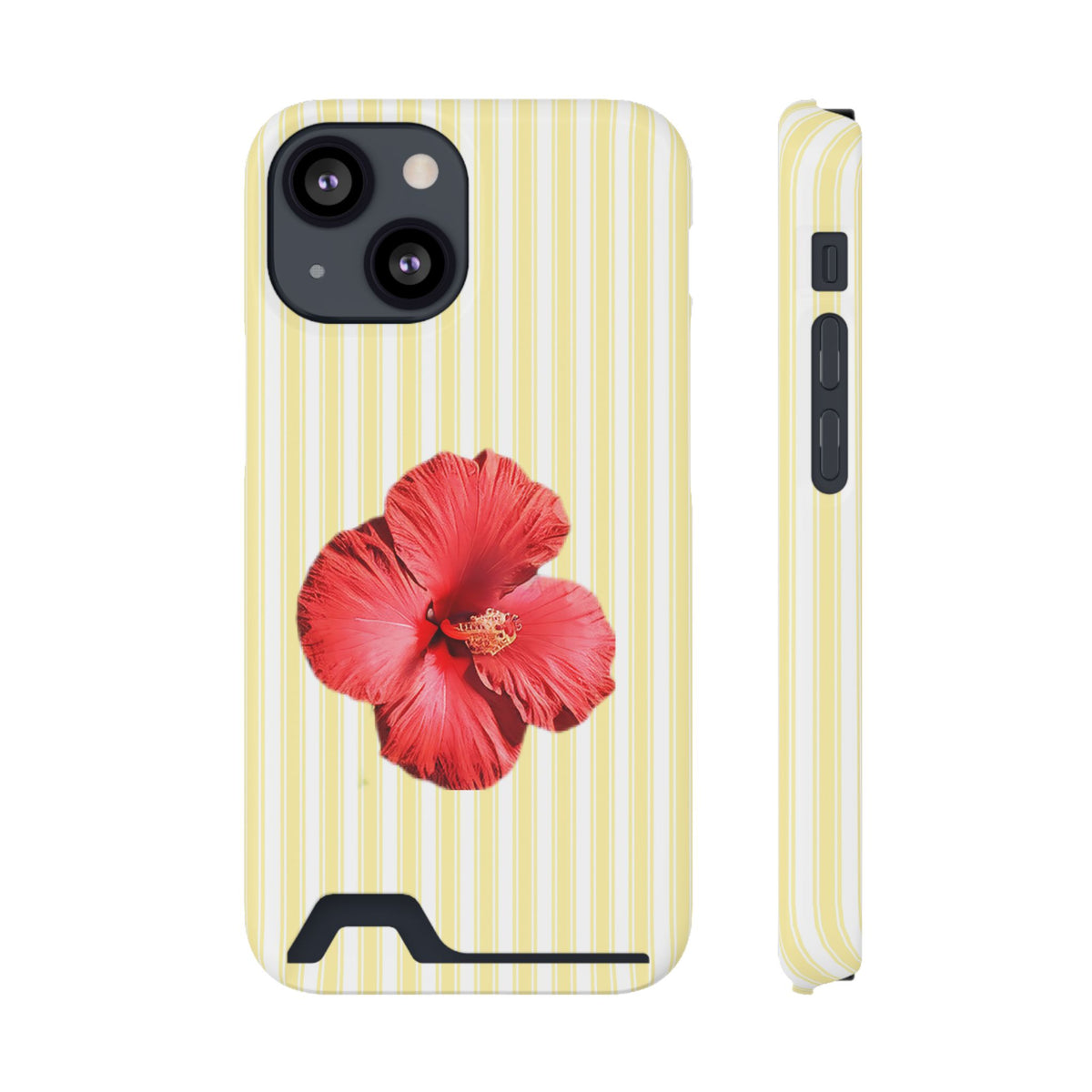 Hibiscus Stripe phone case with card holder for iPhone 13 Mini, glossy finish