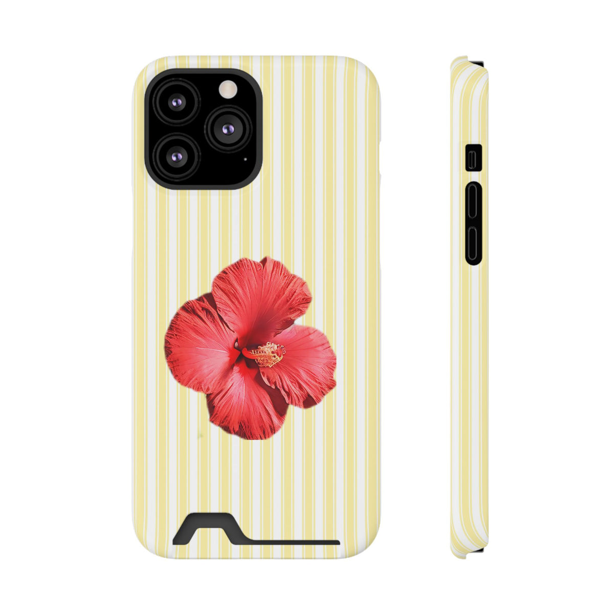 Hibiscus Stripe phone case with card holder for iPhone 13 Pro Max, glossy finish