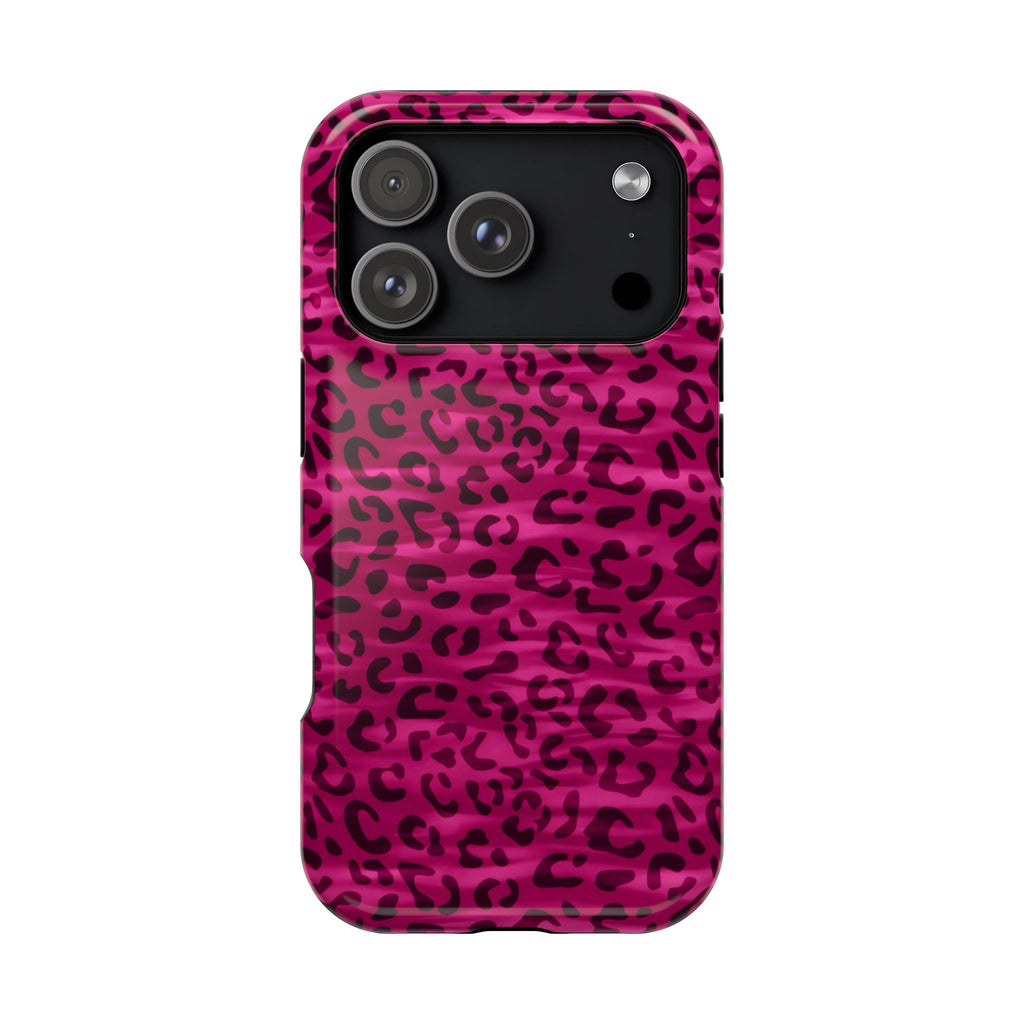 Hot Pink Leopard protective phone case for iPhone 18 Pro, glossy finish