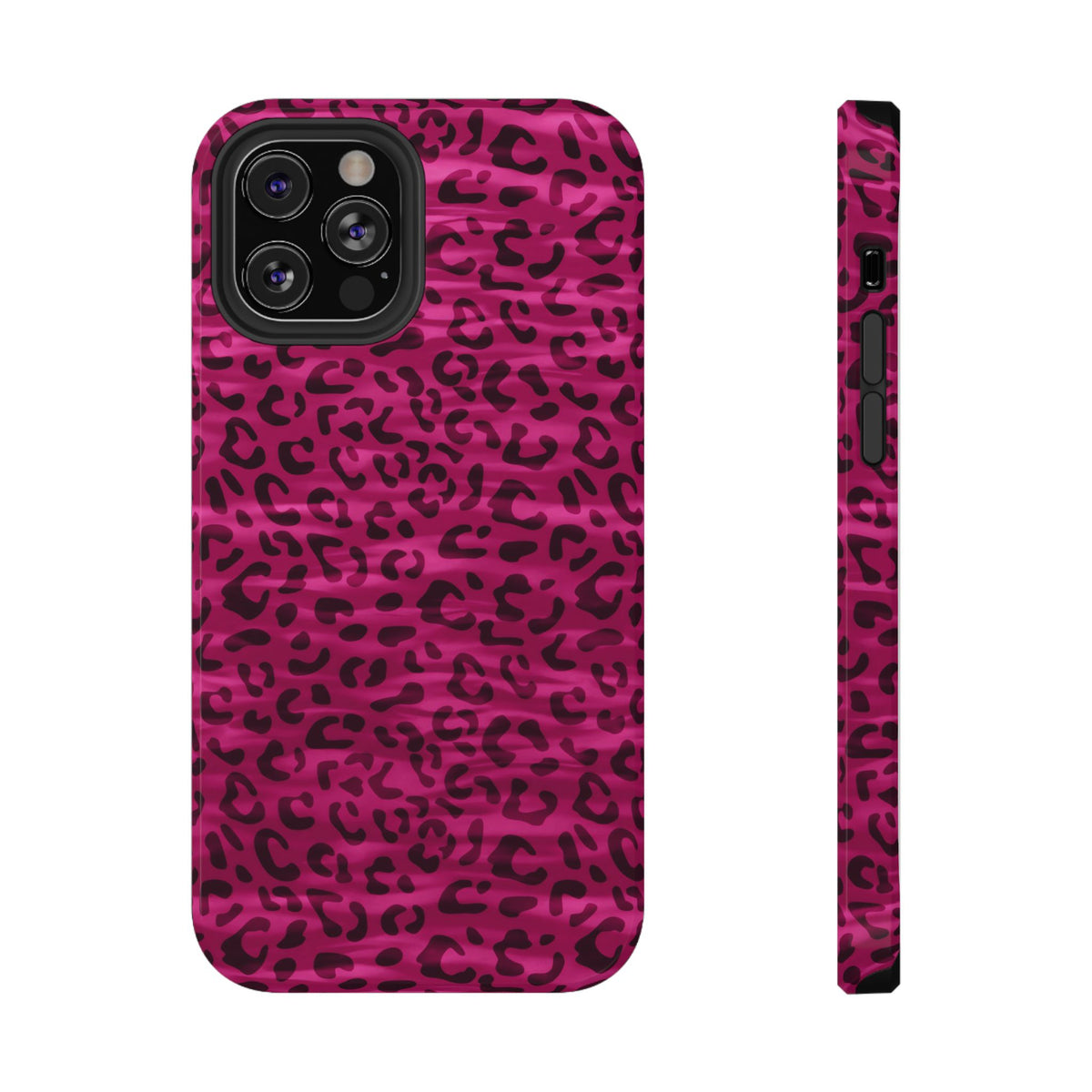 Hot Pink Leopard protective phone case for iPhone 12 Pro, glossy finish
