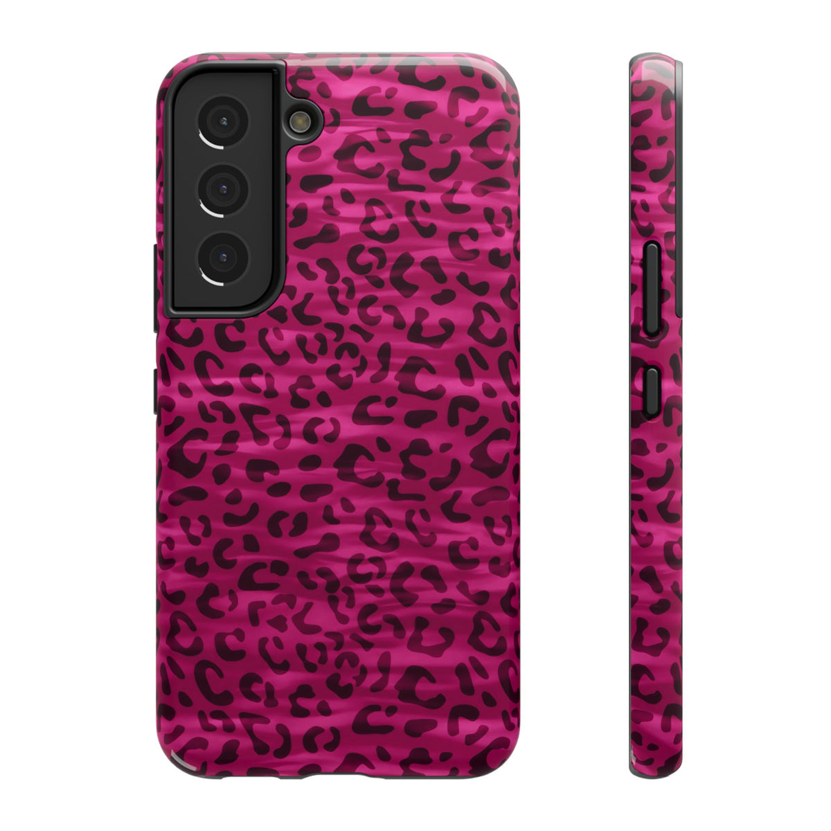 Hot Pink Leopard protective phone case for Samsung Galaxy S22, glossy finish
