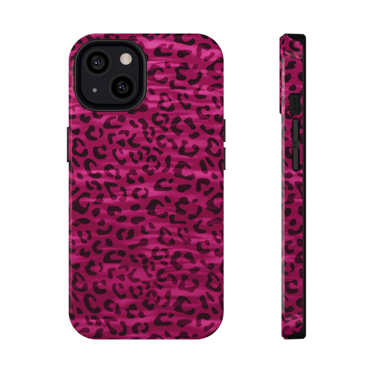 Hot Pink Leopard protective phone case for iPhone 13, glossy finish