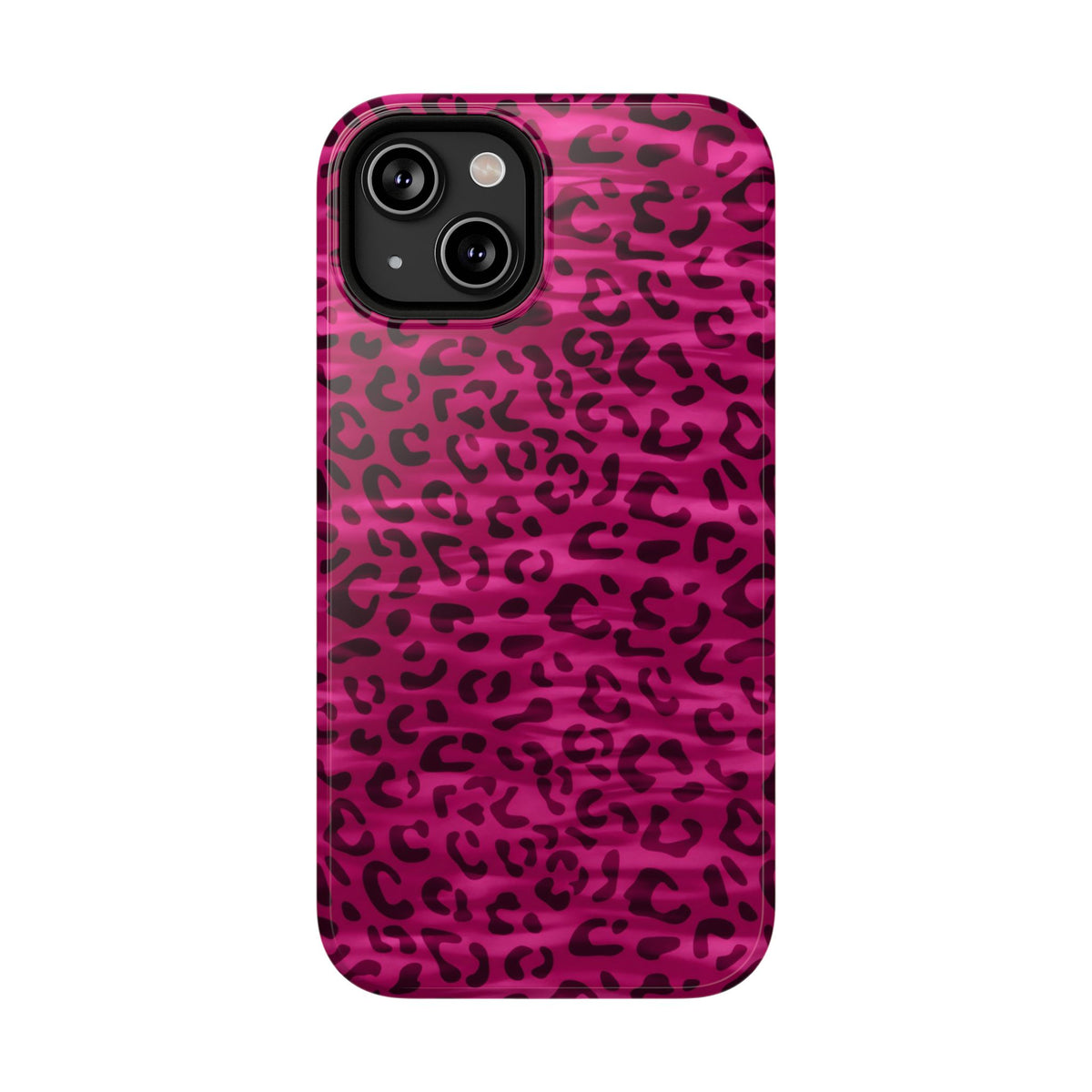 Hot Pink Leopard protective phone case for iPhone 14, glossy finish