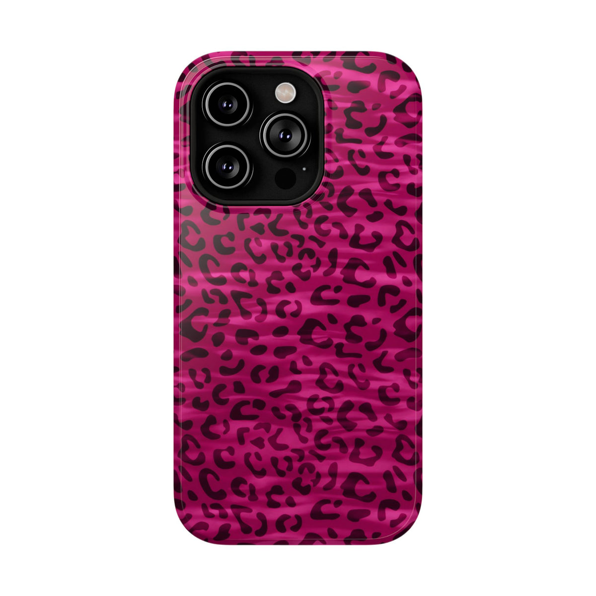 Hot Pink Leopard protective phone case for iPhone 14 Pro, glossy finish